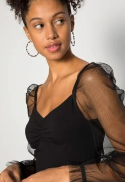 Even&Odd LONG PUFF SLEEVES RUSHING BODYCON DRESS - Cocktailkleid/festliches Kleid - Black -Even&Odd 2113c43a644a4d11a7f109a500a5177d