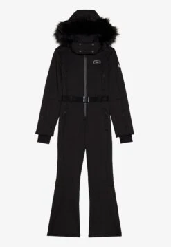 SKI SUIT WITH ADJUSTABLE BELT AND DETACHABLE FUR HOOD - Snowsuit - Black -Even&Odd 3892cdecdea04729bb50ec81ac7264cb