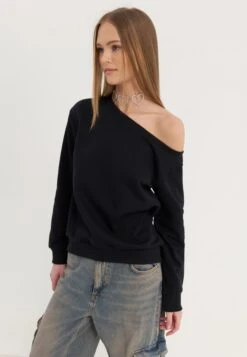 Even&Odd BASIC OFF SHOULDER SWEATSHIRT - Sweatshirt - Black
