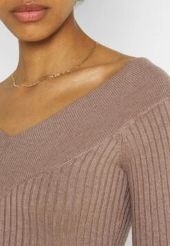 Even&Odd V AUSSCHNITT RIPP MINI STRICKKLEID - Etuikleid - Taupe -Even&Odd d67beeabfc8448f3a64c25d3d08cadec