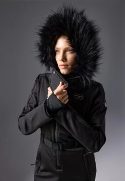 SKI SUIT WITH ADJUSTABLE BELT AND DETACHABLE FUR HOOD - Snowsuit - Black -Even&Odd f6540ea244a342869f312e3e6564113a